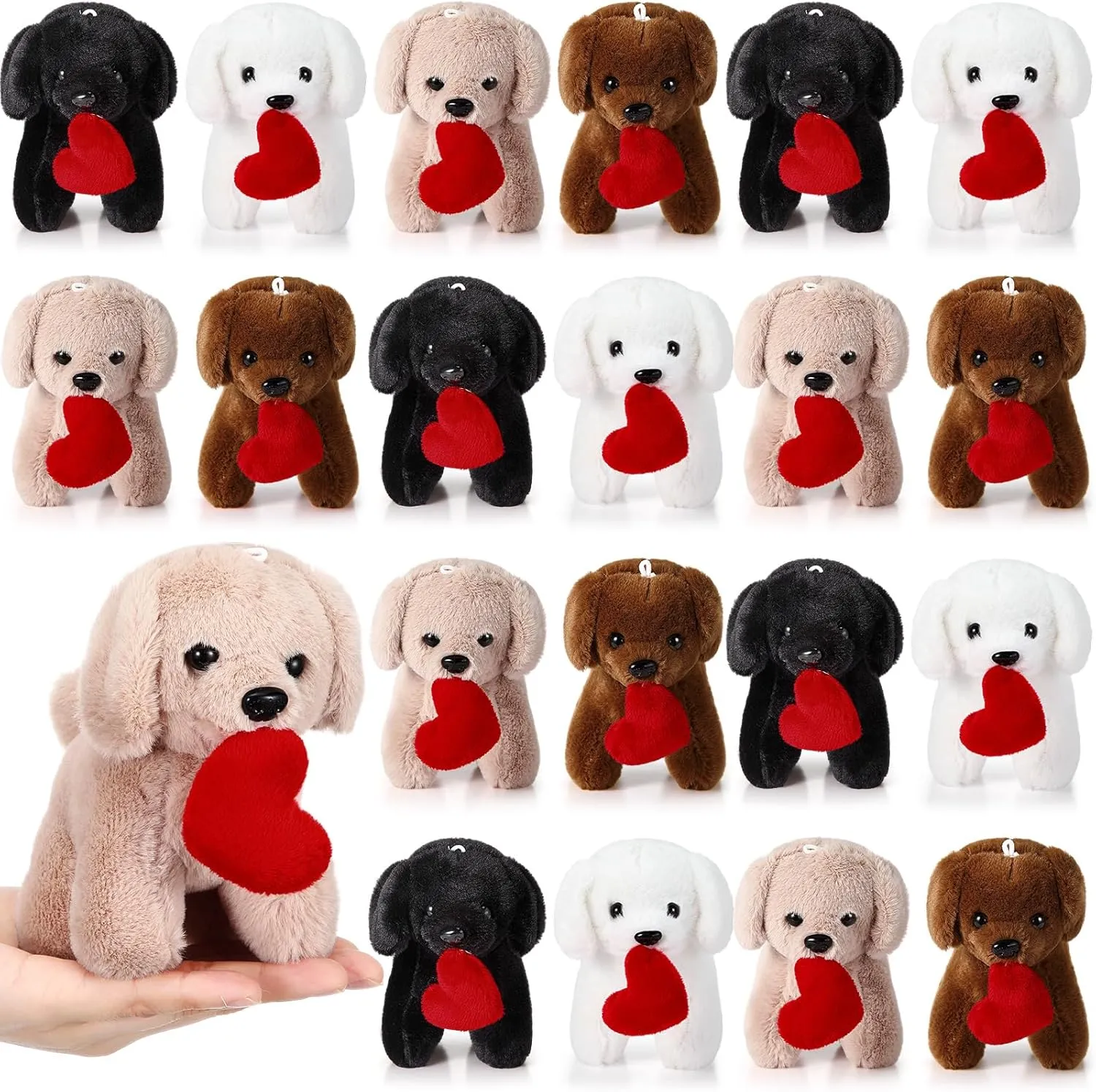 Syhood 20 Pcs Mini Labrador Plush Dogs 4.72 Inches Puppy Dog with Filled Heart and Keychain Cute Stuffed Animal Soft Toy Party Favor for Christmas Valentine Goodie Bag Birthday Party Gift, 4 Colors