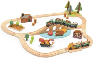 Tender Leaf Toys - Wild Pines Train Set - 95 Pieces Wooden Train & Bridge Set for Kids, Toddler Boys & Girls - Compatible with Most Toy Trains - Age 3 
