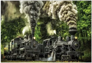 The Great Race 1000 Piece Train Jigsaw Puzzle for Adults, Soft Touch Design with Racing Trains, Artist James Eickman