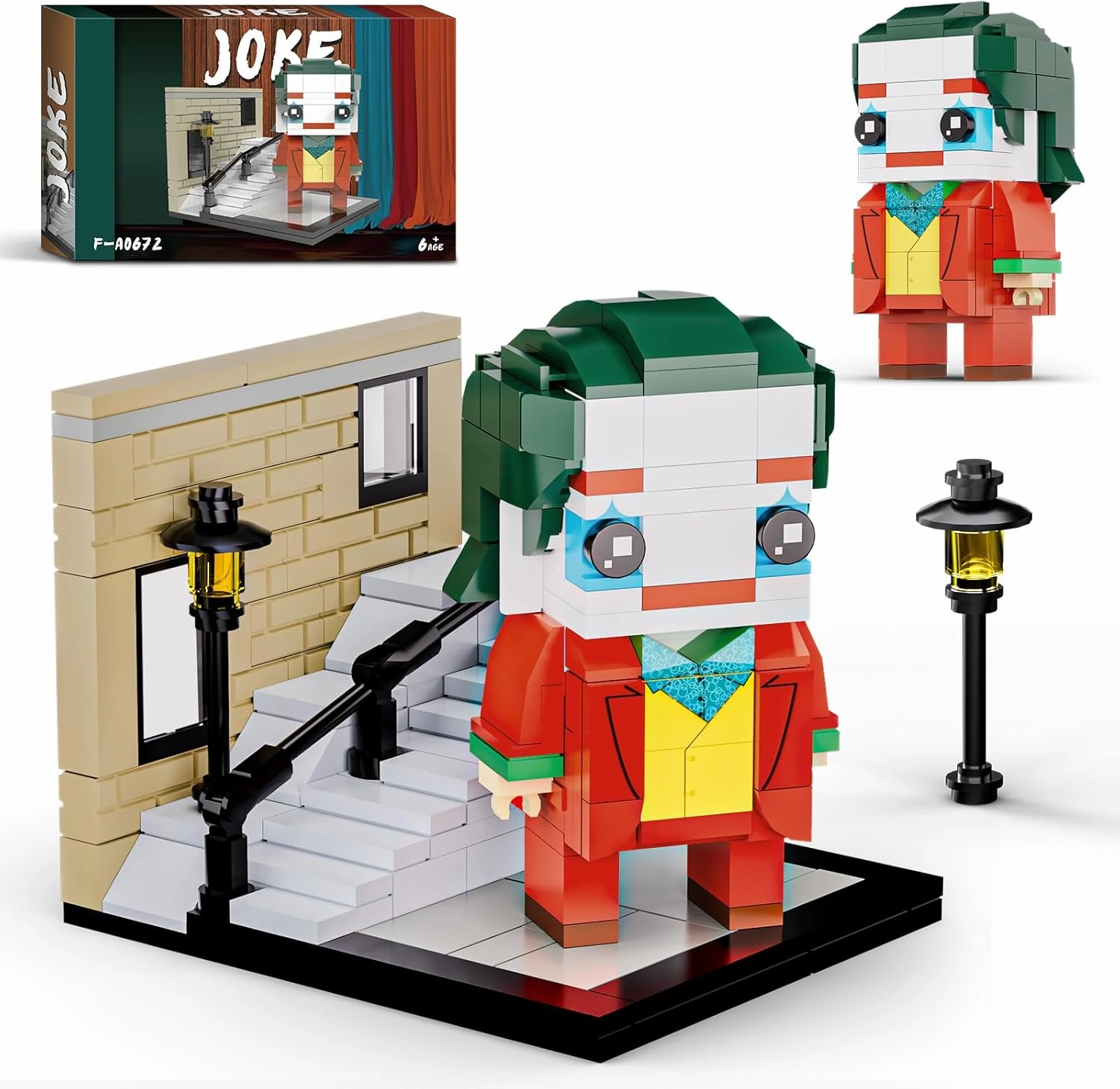 The Joke on Staircase Building Block Set, Arthur Figure Stand on Stairs Scenes Building Set, Home Decor for Desk and Bookshelf, Birthday Gifts for Fans