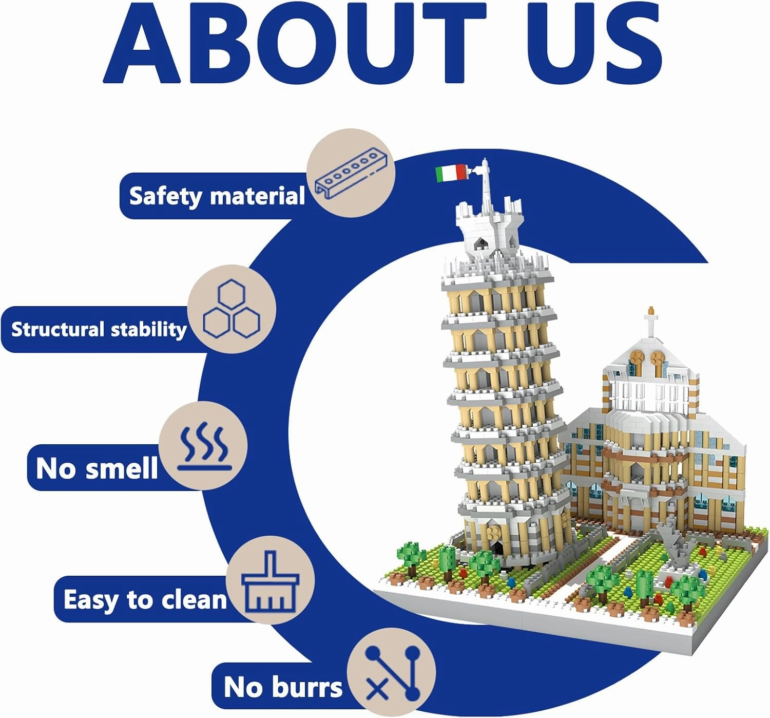 The Leaning Tower of Pisa Micro Mini Building Blocks Set for Adults World Famous Landmark Series Architecture Model Kit Toys Gift for Kids 8-12 Ages