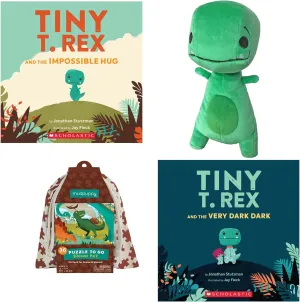 Tiny T Rex Gift Set - 2 Books The Impossible Hug and The Very Dark Dark by Jonathan Stutzman, MerryMakers Plush, and Mudpuppy Puzzle Dinosaur Toys ( Kindness, Overcoming Obstacles, and Perseverance )