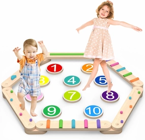 Toddler Balance Beam, Wooden Balance Board Indoor or Outdoor Play, Montessori Activity Toys with Stepping Stones - Safe and Creative Active Play for Kids