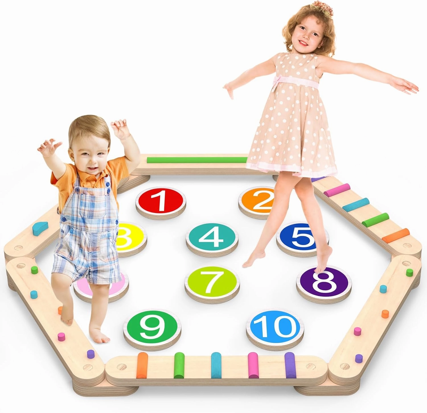 Toddler Balance Beam, Wooden Balance Board Indoor or Outdoor Play, Montessori Activity Toys with Stepping Stones - Safe and Creative Active Play for Kids