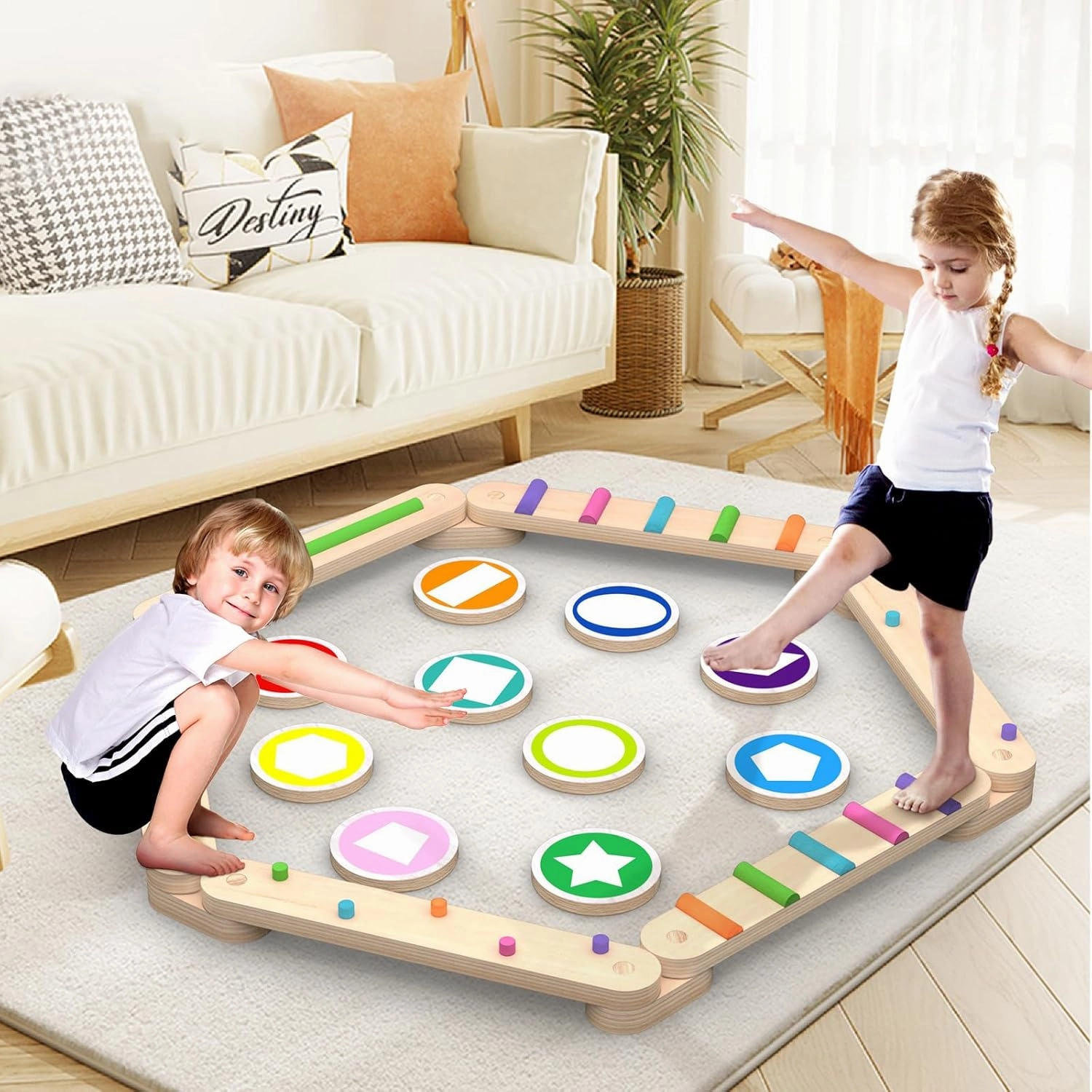 Toddler Balance Beam, Wooden Balance Board Indoor or Outdoor Play, Montessori Activity Toys with Stepping Stones - Safe and Creative Active Play for Kids