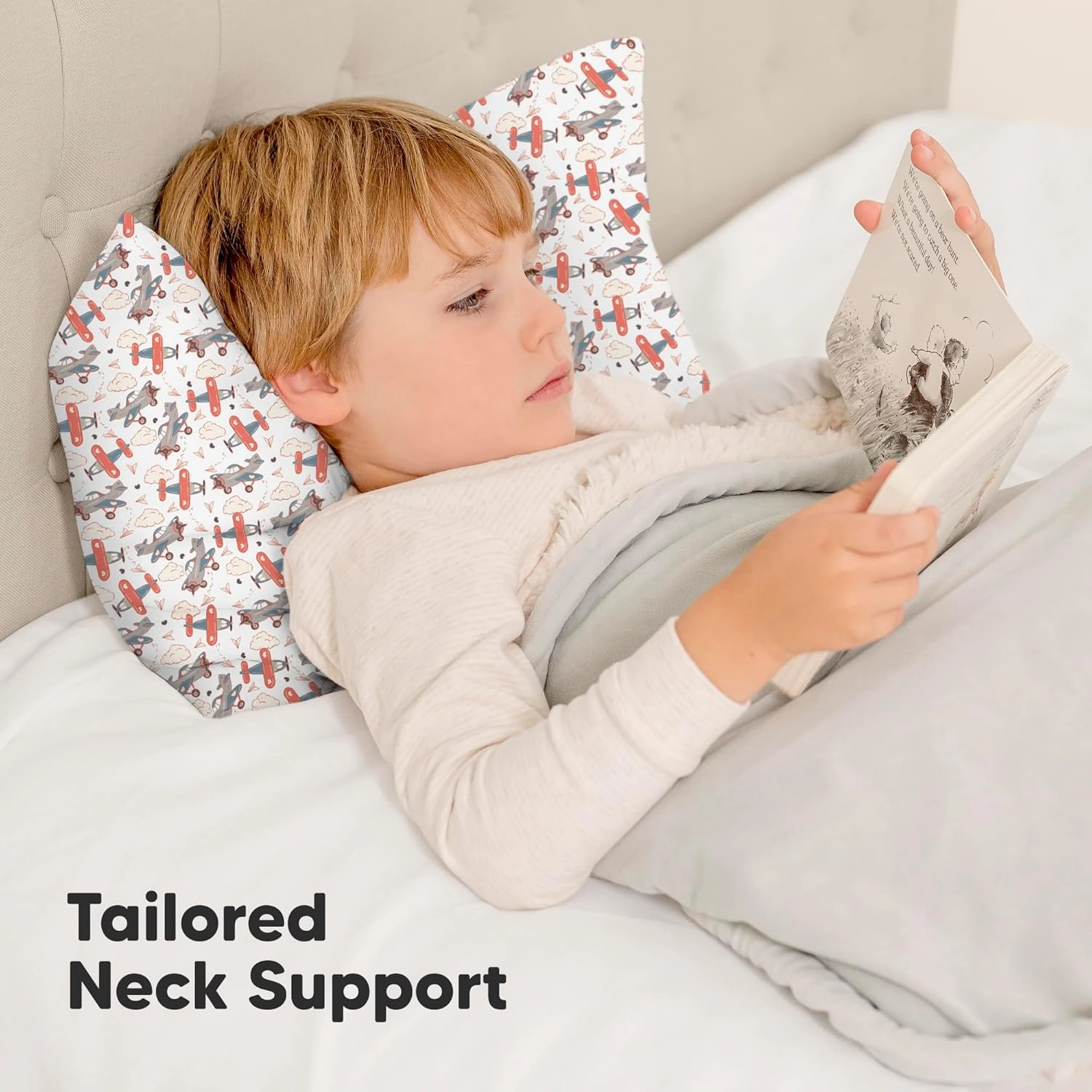 Toddler Pillow with Pillowcase - 13x18 My Little Dreamy Kids Travel Bed Pillows for Sleeping, Organic Cotton Small Pillowcase, Soft & Breathable, Machine Washable, Toddlers 2-5 Years Old (Aircraft)