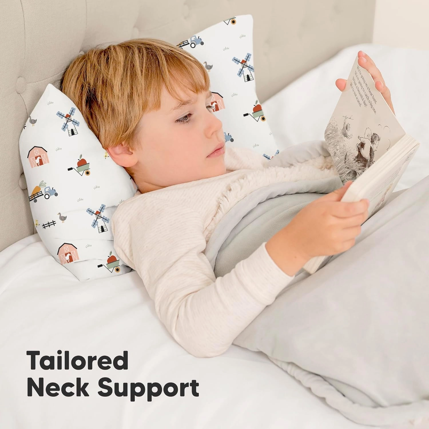 Toddler Pillow with Pillowcase - 13x18 My Little Dreamy Kids Travel Bed Pillows for Sleeping, Organic Cotton Small Pillowcase, Soft & Breathable, Machine Washable, Toddlers 2-5 Years Old (Barn)