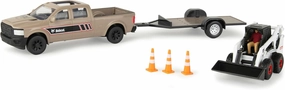 TOMY Bobcat Construction Toys - 1:32 Scale - Includes Pick Up Truck, Skid Steer, Trailer, Worker, and Cones - Collectible Die-Cast Skid Steer - Indoor and Outdoor Toys - Ages 3 Years and Up