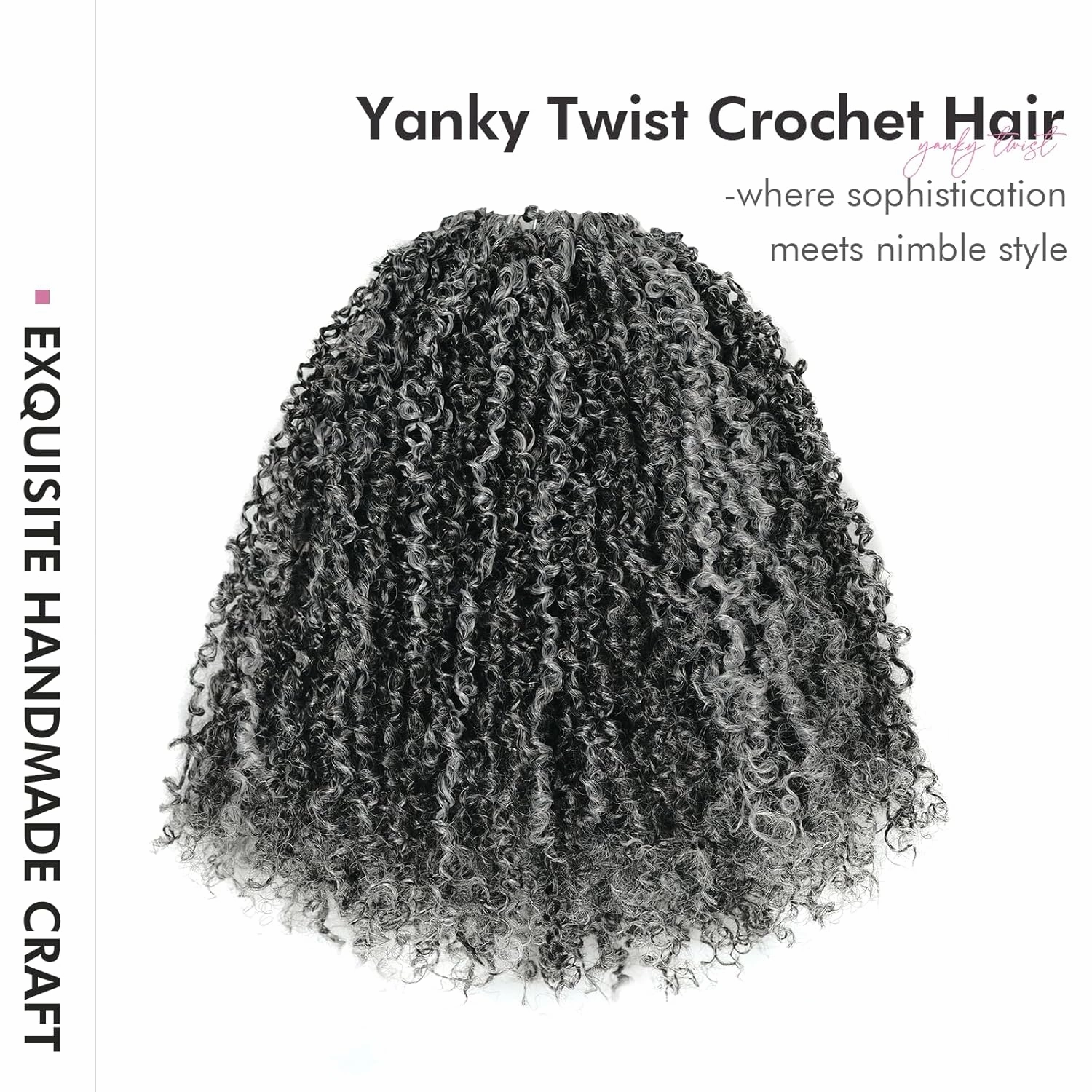Toyotress Yanky Twist Crochet Hair - 12 Inch 8 Packs (30 Strands/Pcs) Fluffy Spring Mini Twist Passion Twist, Black Mix Gray Pre-Looped Crochet Braids Braiding Hair (12 Inch, F1B/Gray-8P)