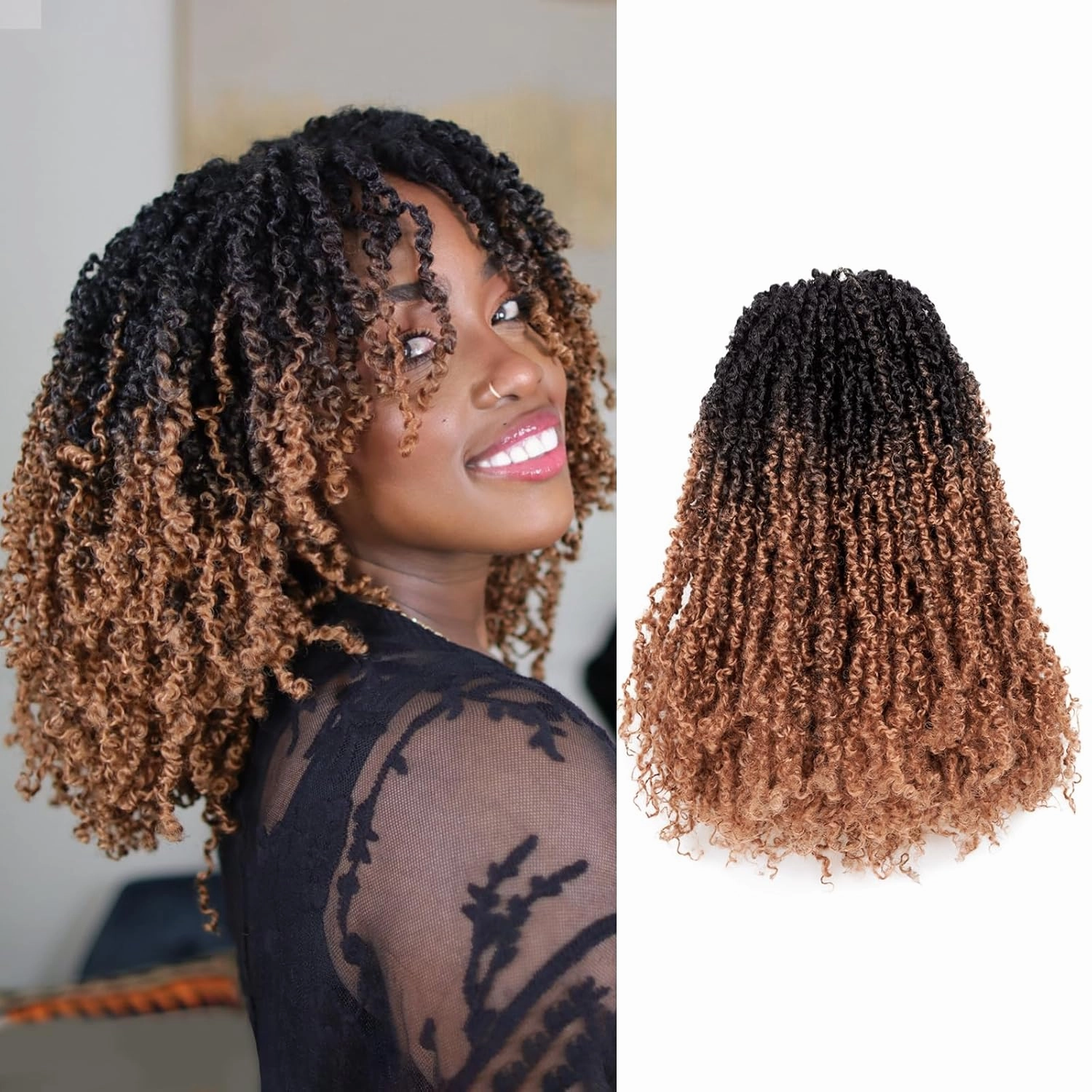 Toyotress Yanky Twist Crochet Hair - 12 Inch 8 Packs (30 Strands/Pcs) Fluffy Spring Mini Twist Short Bob Passion Twist, Ombre Brown Pre-Looped Crochet Braids Braiding Hair (12 Inch, OT30-8P)