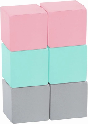 TRENDBOX 6 Pcs Toddler Foam Blocks, 5.5inch Soft Foam Cubes with Detachable Washable Cover, Soft Play Blocks for Toddlers and Kids (Light Gray & Pink, Blue)