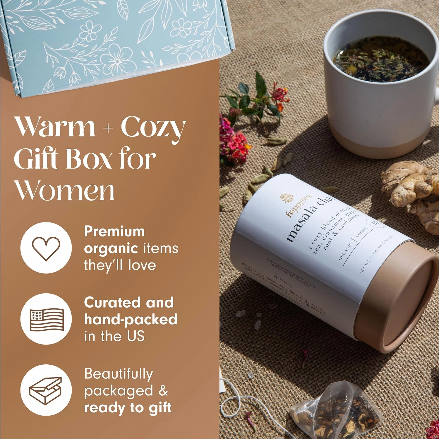 UnboxMe Mother's Day Tea Lover's Basket - Self-Care Box with Cozy Socks, Ceramic Mug, Chai Tea, Honey & Cinnamon | Relaxation Package for Women, Get Well Soon