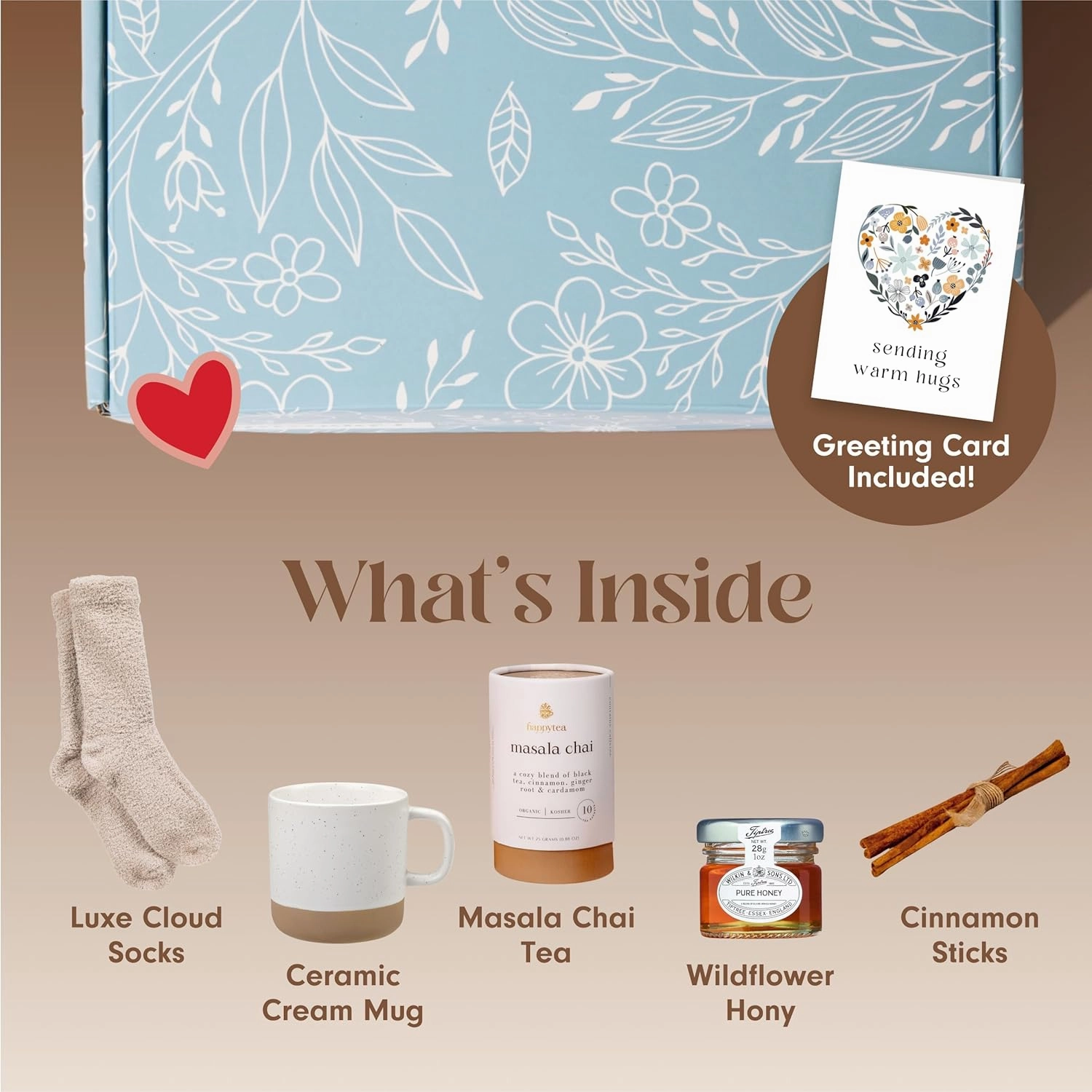 UnboxMe Mother's Day Tea Lover's Basket - Self-Care Box with Cozy Socks, Ceramic Mug, Chai Tea, Honey & Cinnamon | Relaxation Package for Women, Get Well Soon