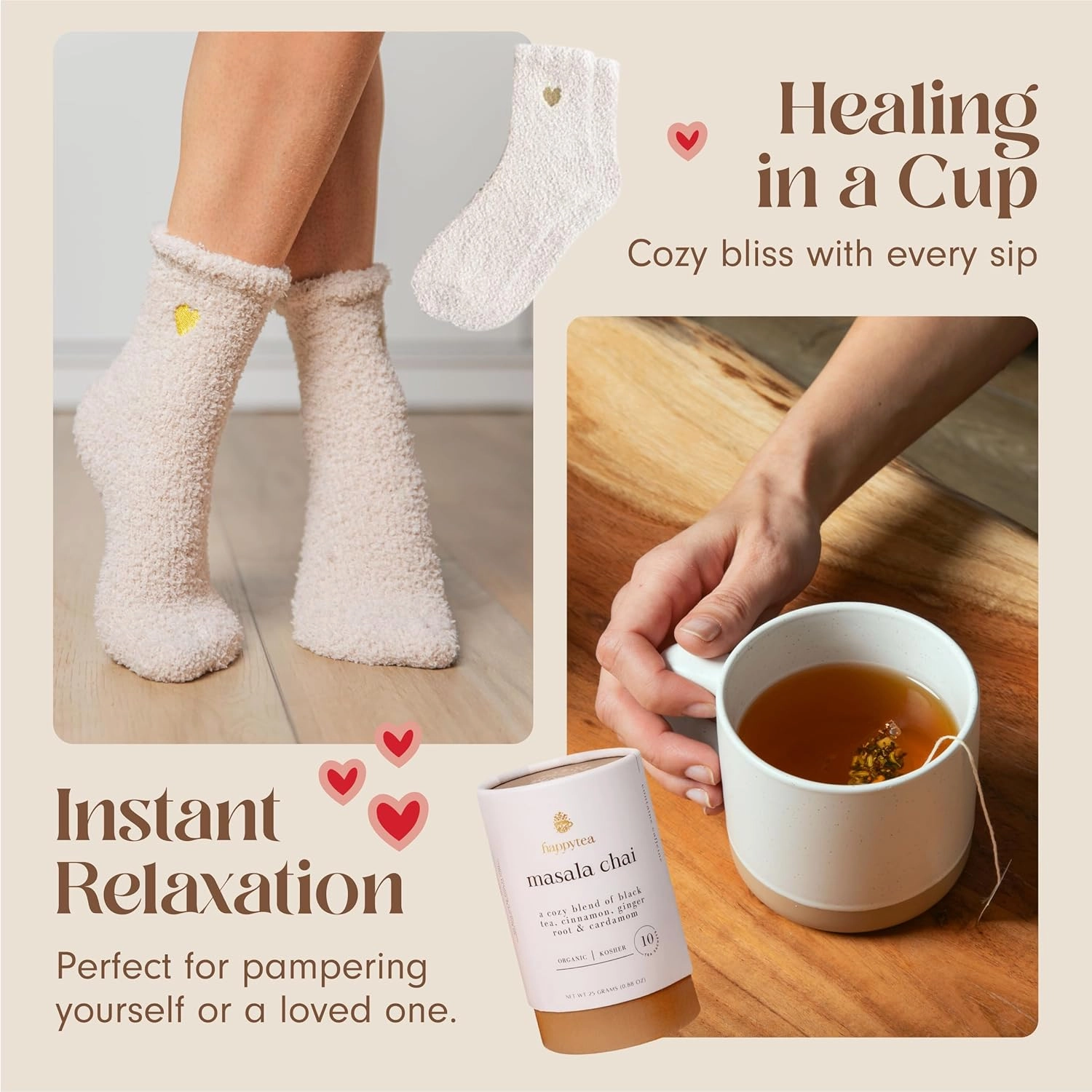 UnboxMe Mother's Day Tea Lover's Basket - Self-Care Box with Cozy Socks, Ceramic Mug, Chai Tea, Honey & Cinnamon | Relaxation Package for Women, Get Well Soon