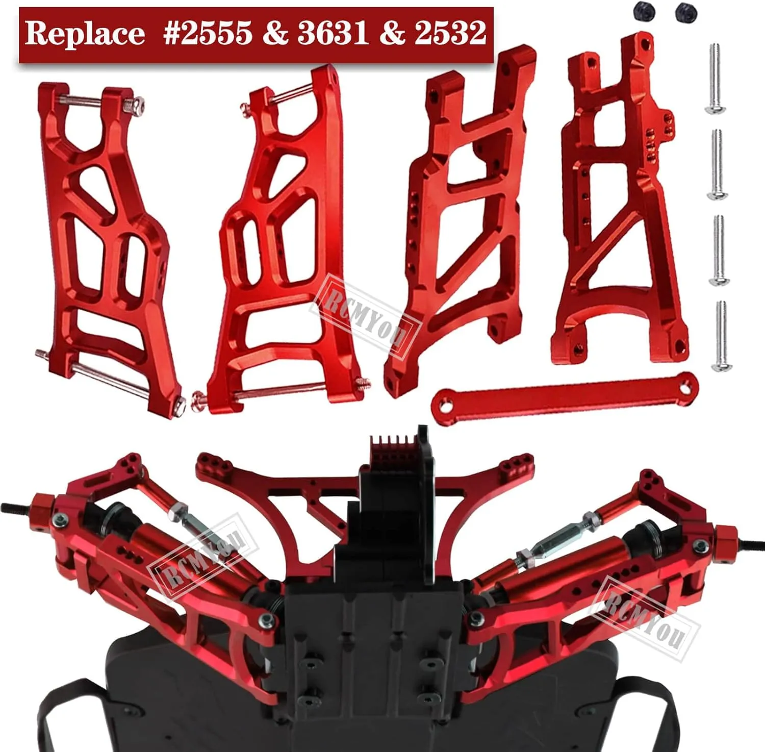 Upgrades Part for 1/10 Slash 2WD,Alloy Front Rear Suspension Arm,Caster Block,Steering Blocks,Rear Stub Axle Carriers Upgrades Hops Up Set for Slash 2WD,Red