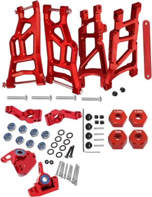 Upgrades Part for 1/10 Slash 2WD,Alloy Front Rear Suspension Arm,Caster Block,Steering Blocks,Rear Stub Axle Carriers Upgrades Hops Up Set for Slash 2WD,Red
