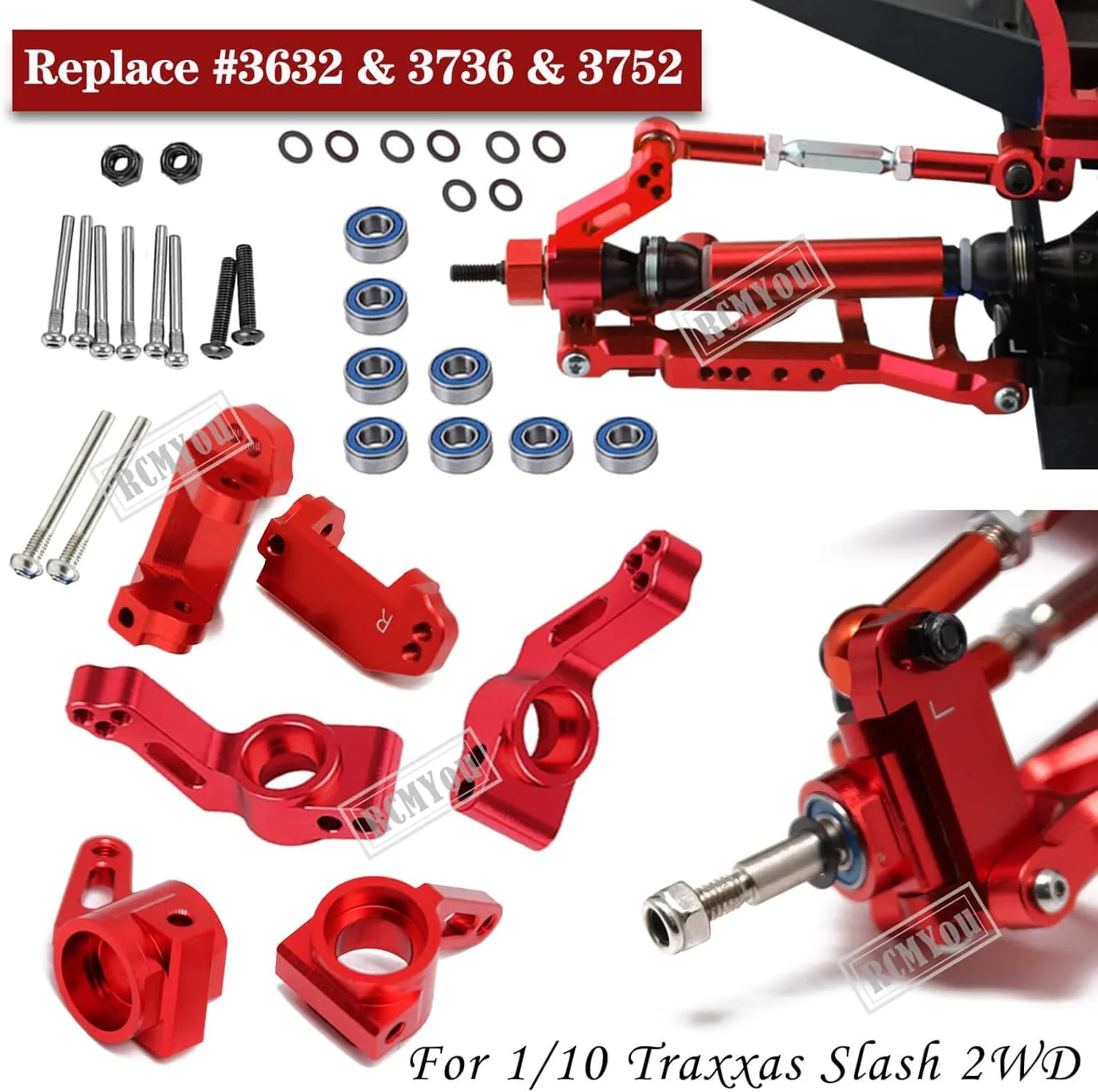 Upgrades Part for 1/10 Slash 2WD,Alloy Front Rear Suspension Arm,Caster Block,Steering Blocks,Rear Stub Axle Carriers Upgrades Hops Up Set for Slash 2WD,Red