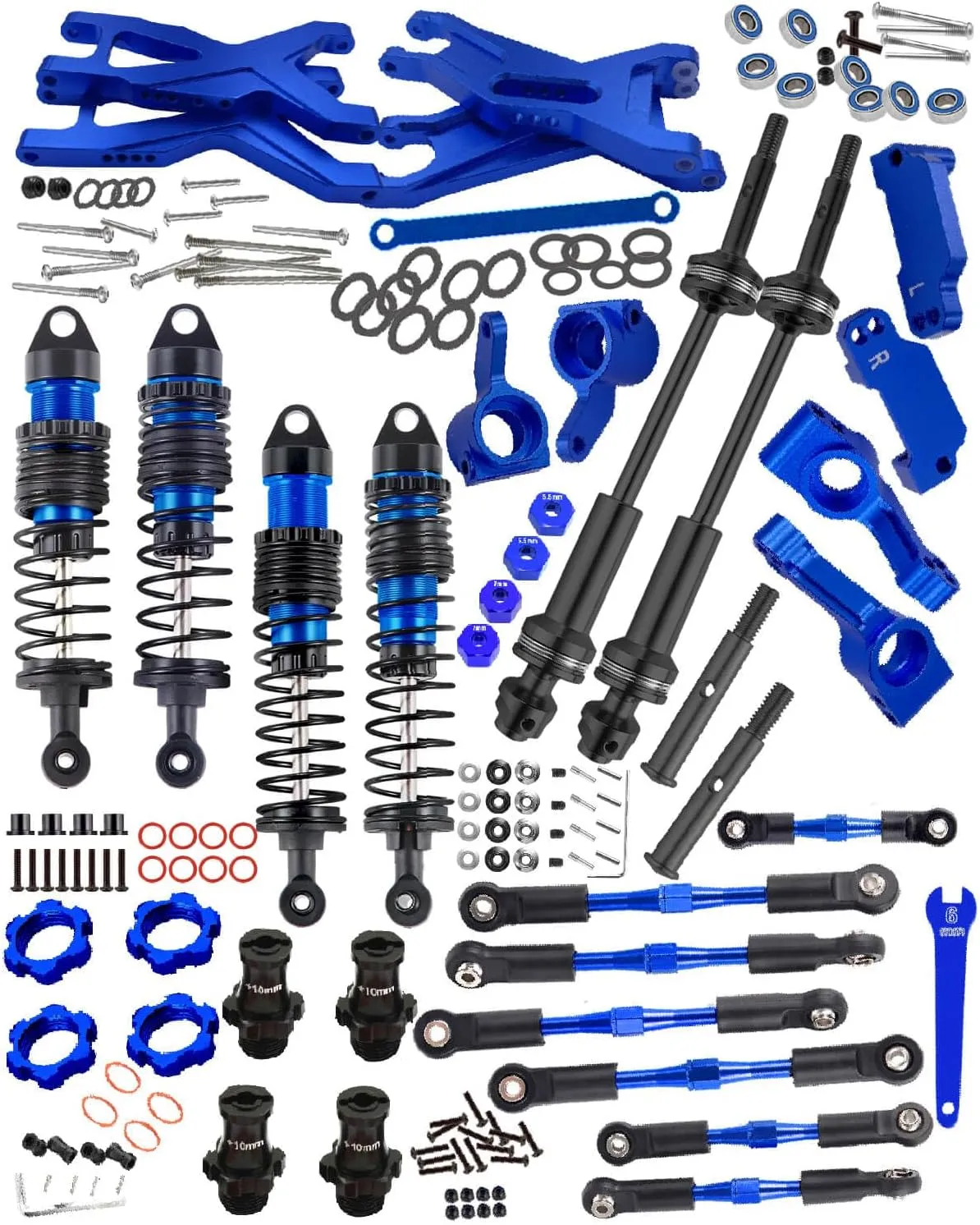 Upgrades Part for 1/10 Stampede/Rustler 2WD,Drive Shaft CVD&RC Shocks&Adjustable Turnbuckles Camber Links&A Arm&Caster Block&Steering Blocks&Rear Stub Axle Carriers,Wheel Hex&Hex Hub,Blue