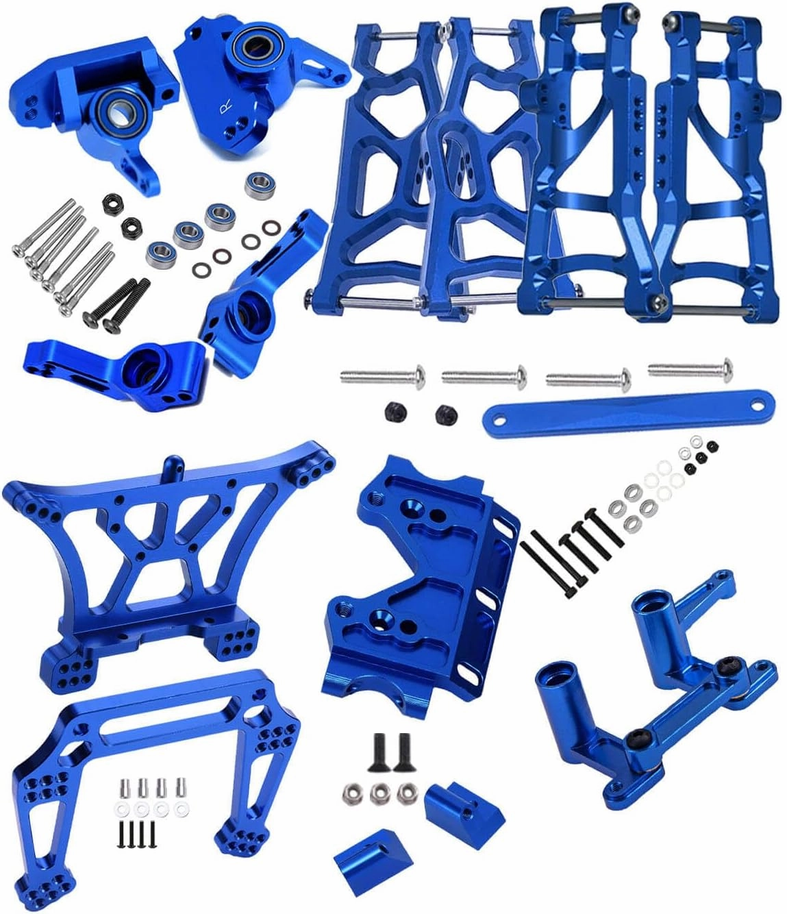 Upgrades Part for 1/10 Slash 2WD,Alloy Front Rear Suspension Arm,Caster Block,Steering Blocks,Rear Stub Axle Carriers,Steering Block,Shock Tower,Front Bulkhead Upgrades Set,Navy Blue