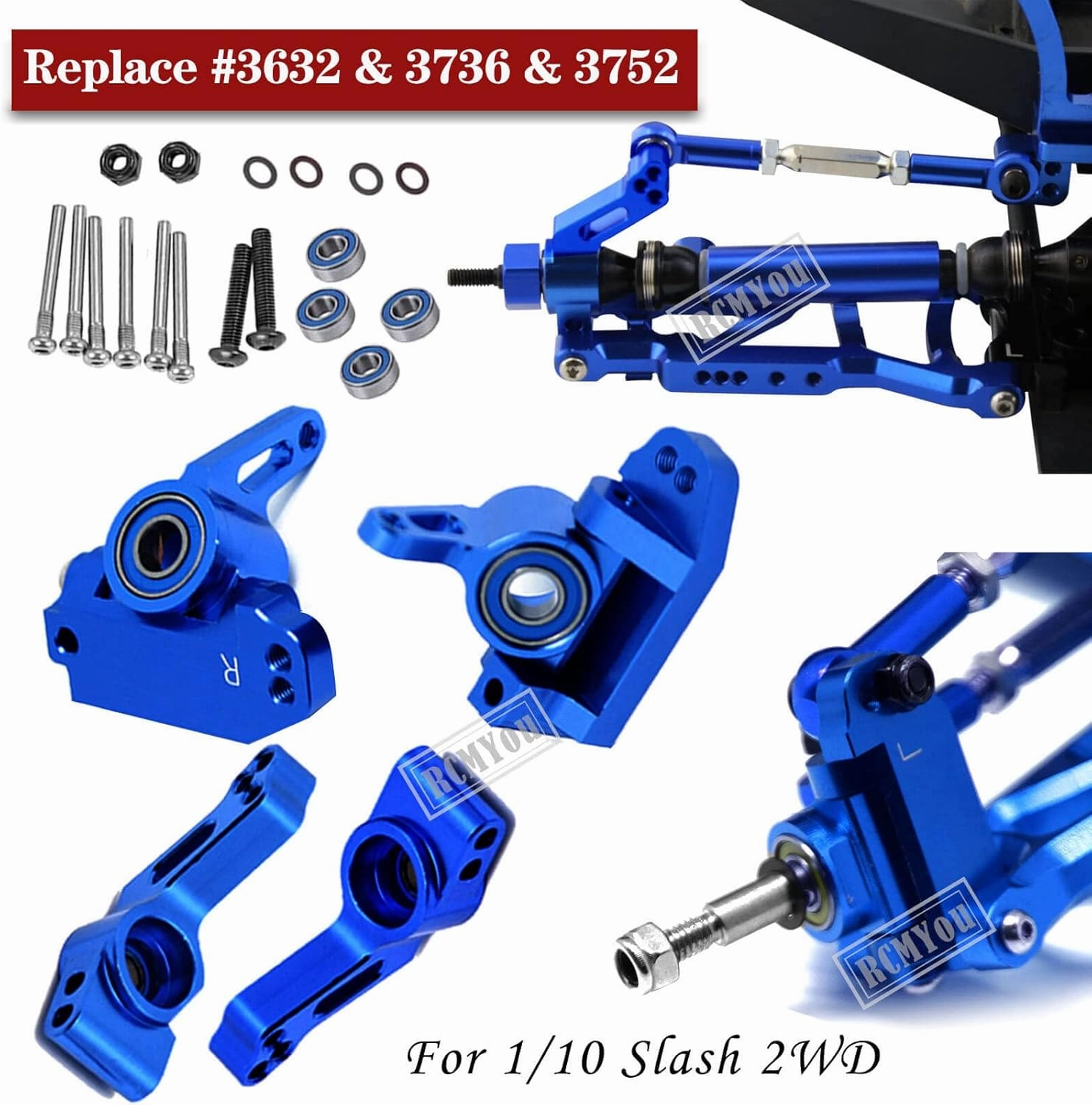 Upgrades Part for 1/10 Slash 2WD,Alloy Front Rear Suspension Arm,Caster Block,Steering Blocks,Rear Stub Axle Carriers,Steering Block,Shock Tower,Front Bulkhead Upgrades Set,Navy Blue