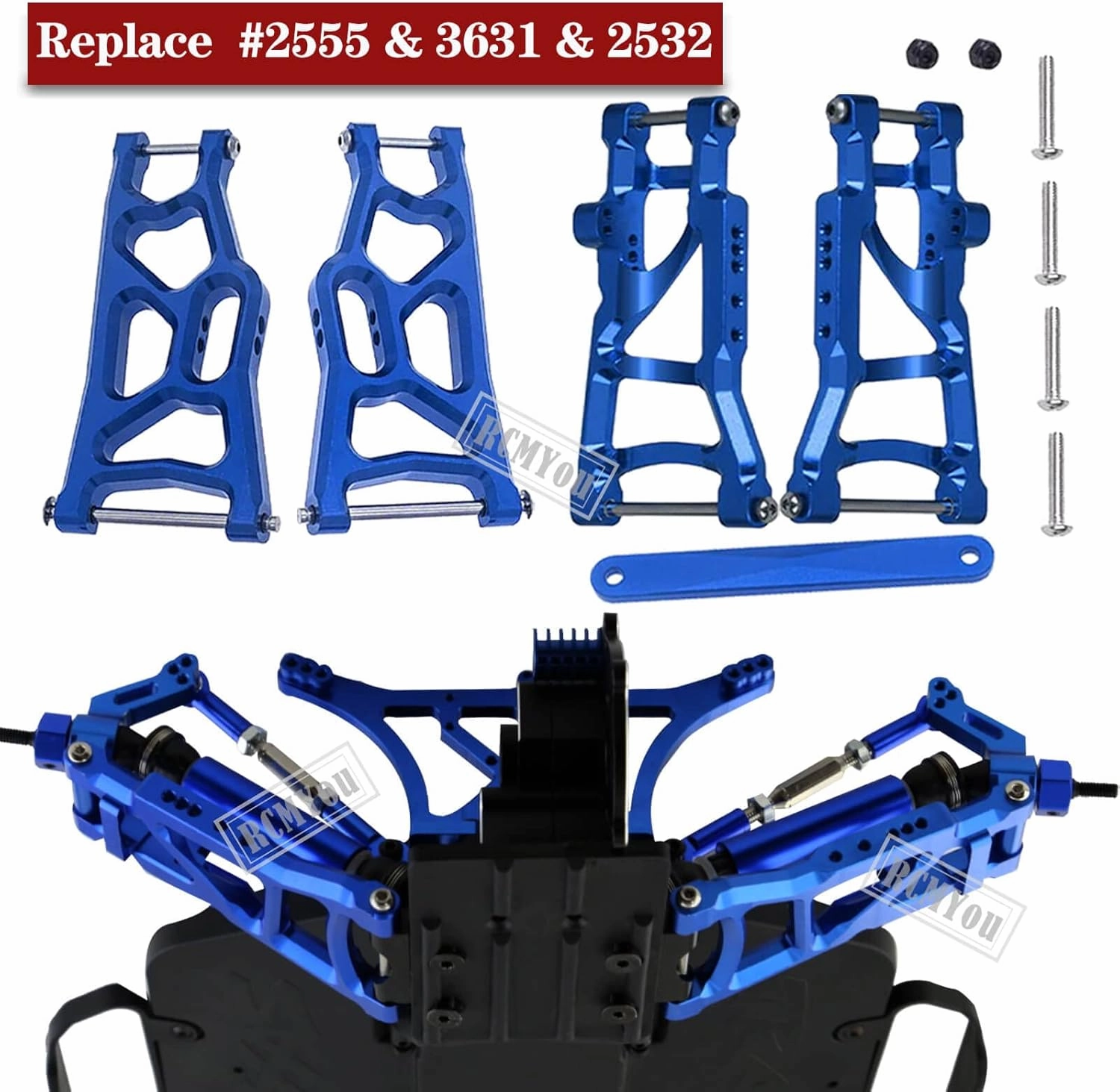 Upgrades Part for 1/10 Slash 2WD,Alloy Front Rear Suspension Arm,Caster Block,Steering Blocks,Rear Stub Axle Carriers,Steering Block,Shock Tower,Front Bulkhead Upgrades Set,Navy Blue