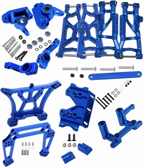 Upgrades Part for 1/10 Slash 2WD,Alloy Front Rear Suspension Arm,Caster Block,Steering Blocks,Rear Stub Axle Carriers,Steering Block,Shock Tower,Front Bulkhead Upgrades Set,Navy Blue