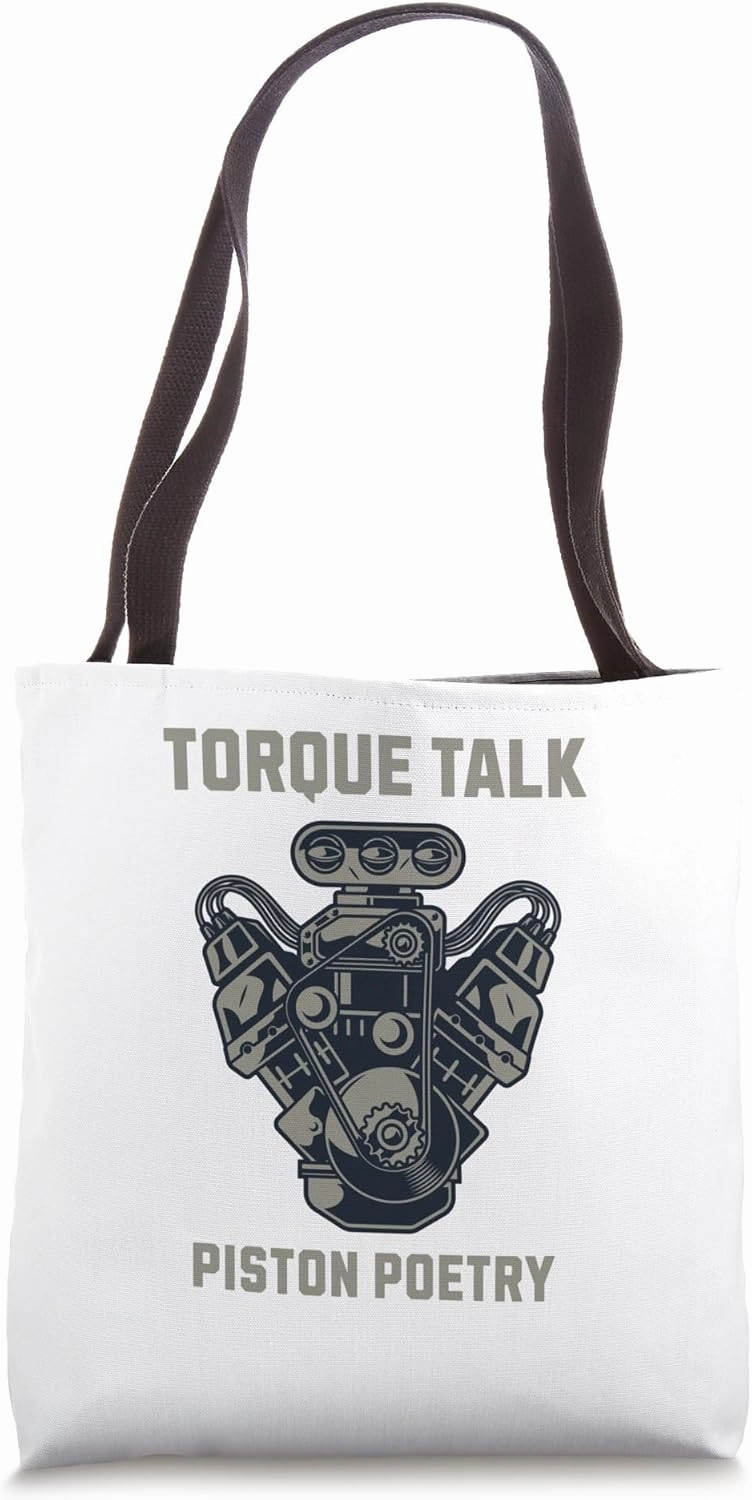 V8 Torque Talk Cars Racing Engine 8 Cylinders Piston Poetry Tote Bag