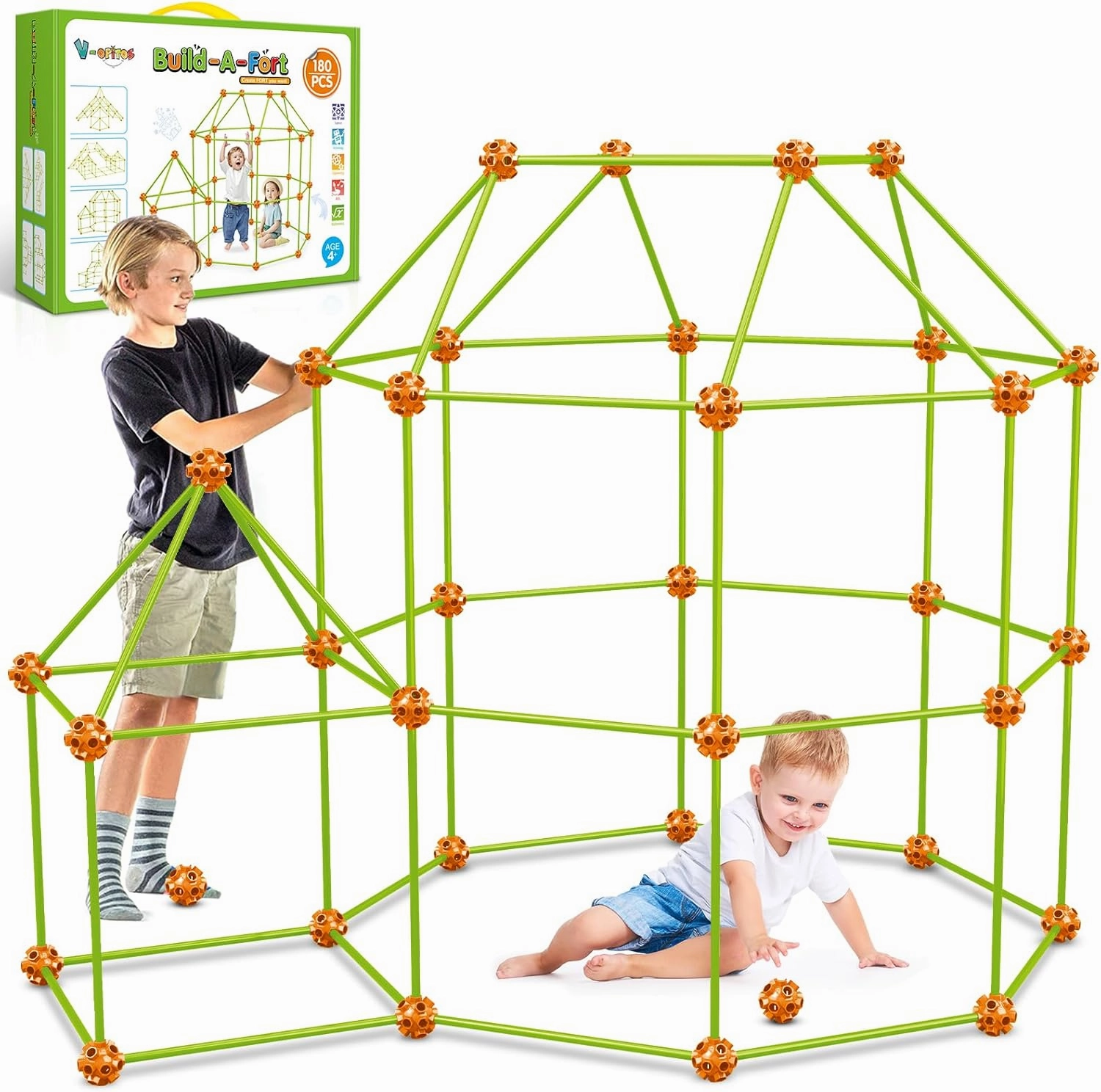 V-Opitos 180 Pack Fort Building Kits for Kids Age 4, 5, 6, 7, 8  Years Old, Creative Building Toys for DIY Castles, Tunnels, Play Tent, Ideal Christmas, Birthday Gifts for Boys & Girls