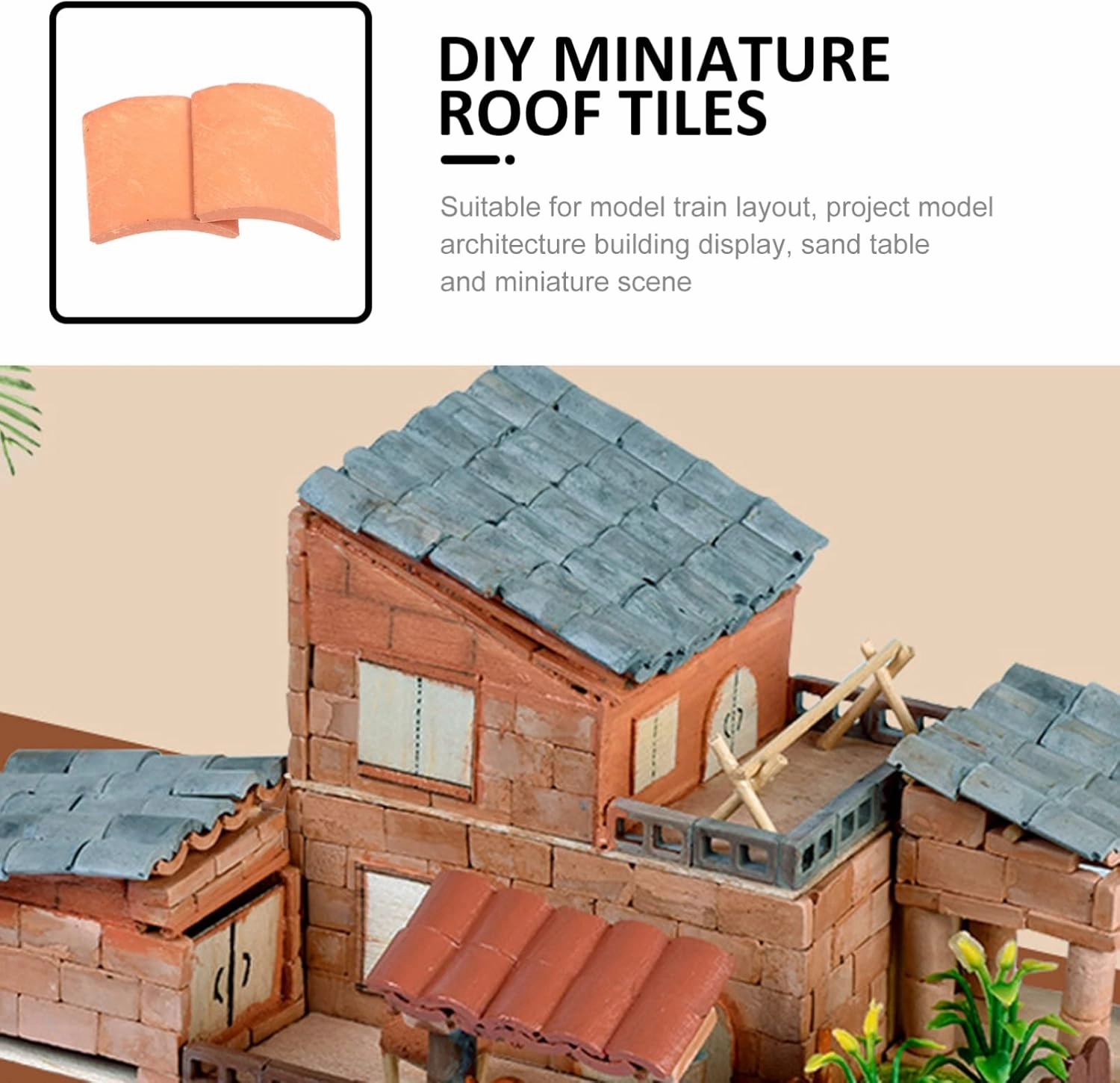 Vaguelly 80 PCS Mini Bricks Roof Tiles, 1:16 Tiny Red Bricks Miniature Model Cement Bricks Set, Stone Dollhouse/Railway/Landscaping Building Set, 17 x 16 x 2mm