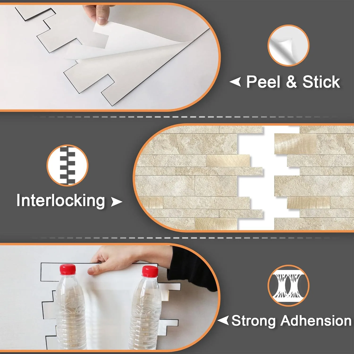VAOVI Backsplash Tile Peel and Stick Kitchen Stone Subway Linear Mosaic Bathroom Shower Wall Waterproof(10pcs,Beige)