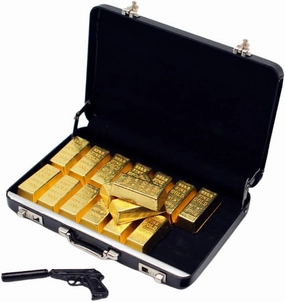 VICASKY 1Set Dollhouse Miniature Gold Suitcase with Mini Golden Bricks Model Doll House Accessory for Creative Play and Decoration