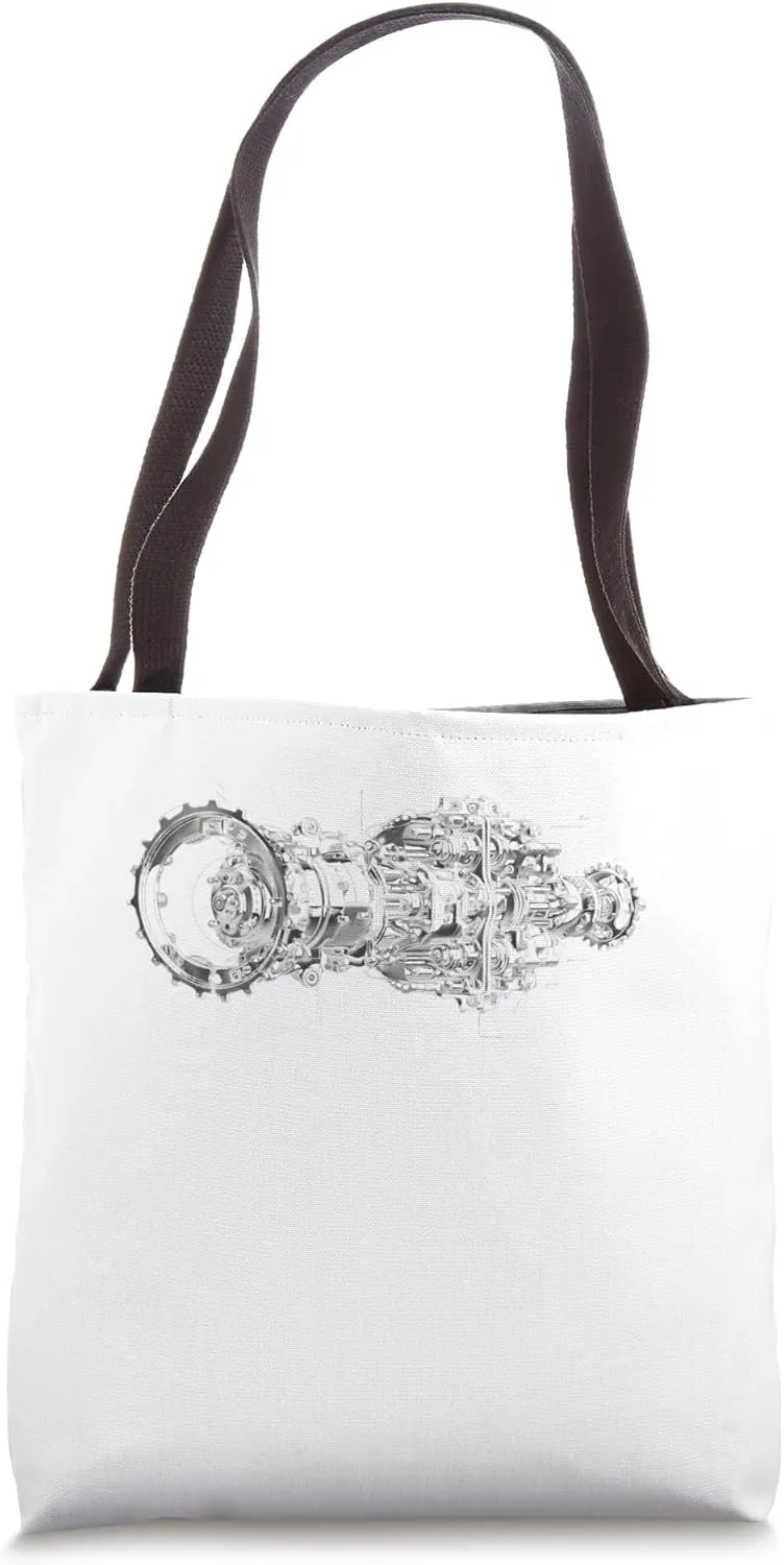 Vintage Car Engine Component Blueprint Diagram Men's Graphic Tote Bag
