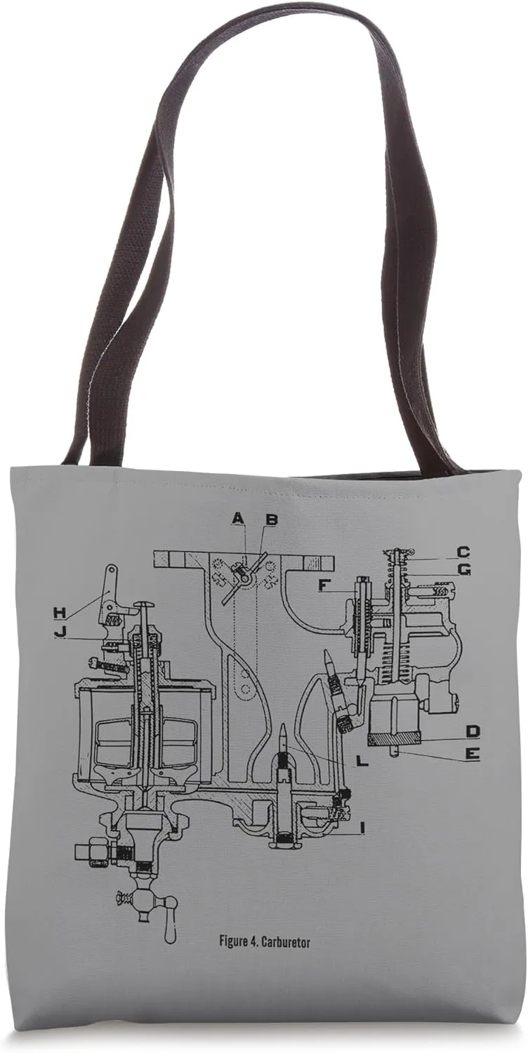 Vintage Carburetor Diagram – Car & Motorcycle Engine Graphic Tote Bag