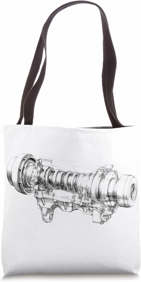 Vintage Car Engine Component Blueprint Diagram Men's Graphic Tote Bag