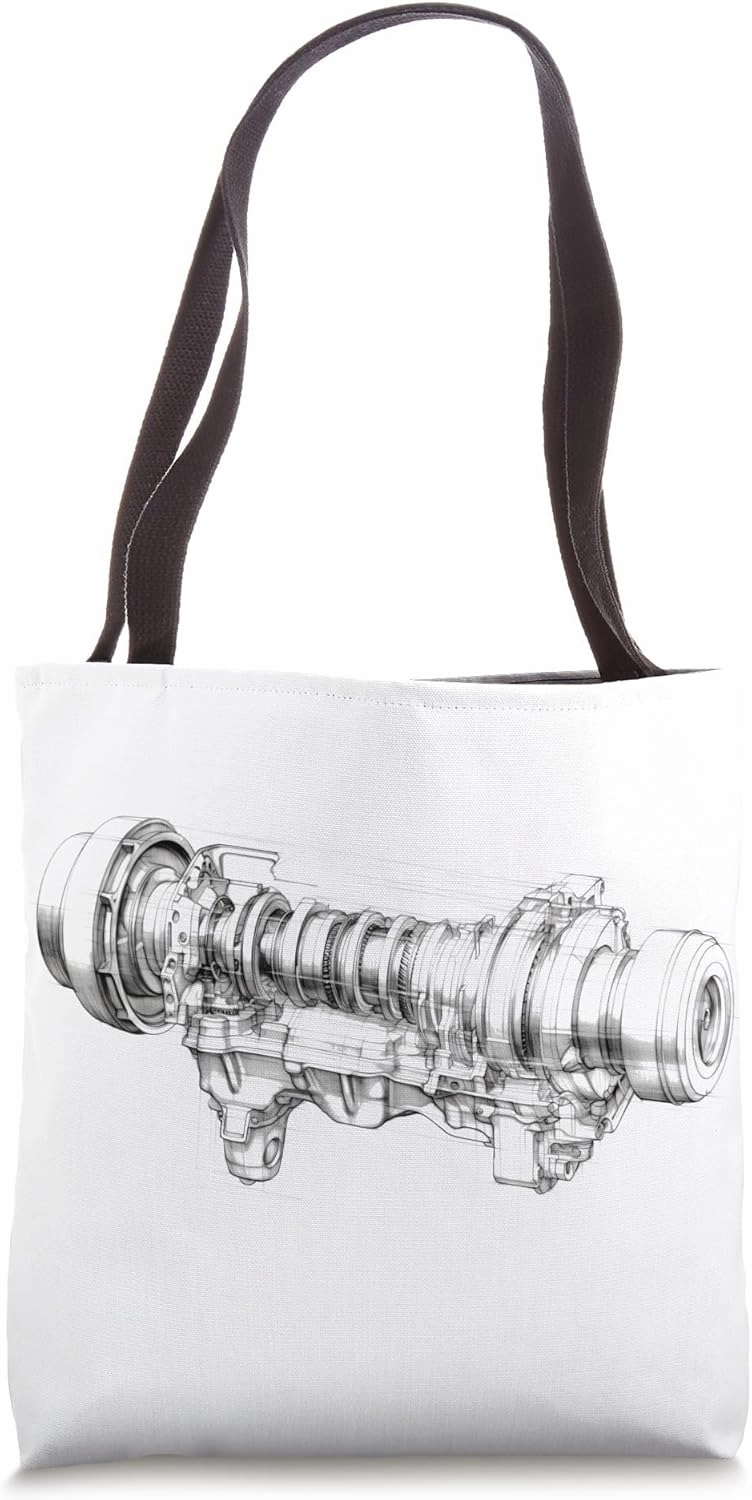 Vintage Car Engine Component Blueprint Diagram Men's Graphic Tote Bag