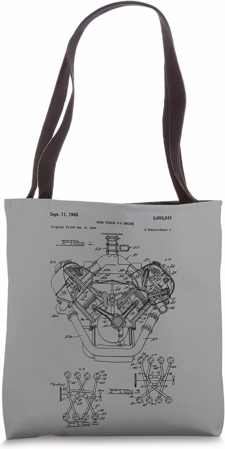 Vintage Engine Block Blueprint Diagram – Men's Car Graphic Tote Bag