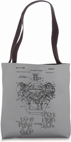 Vintage Engine Block Blueprint Diagram – Men's Car Graphic Tote Bag