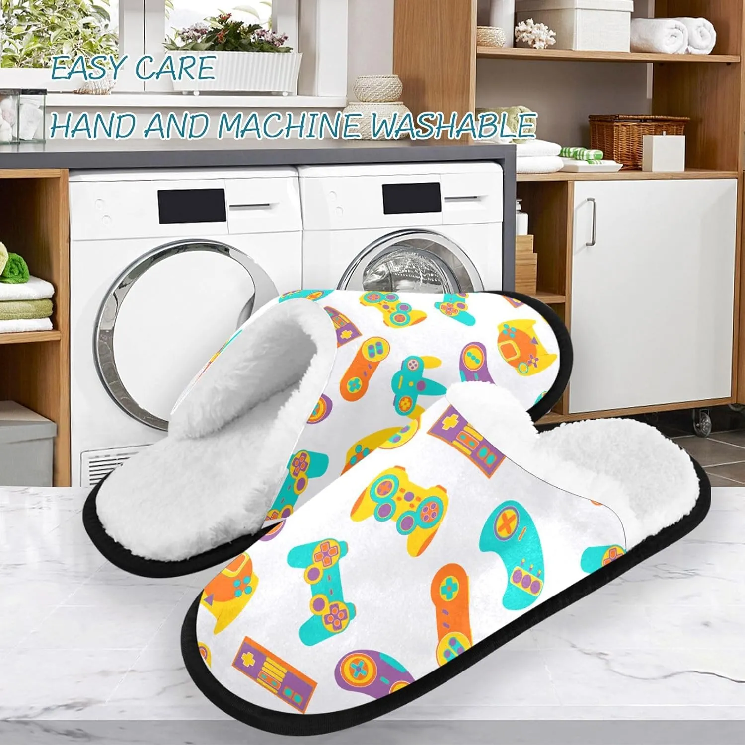 visesunny Funny Slippers for Women Men Soft Plush Warm Fuzzy Winter holiday slippers Color Gamepad Retro Cozy House Slippers Comfy Bedroom Slippers Indoor Outdoor Shoes