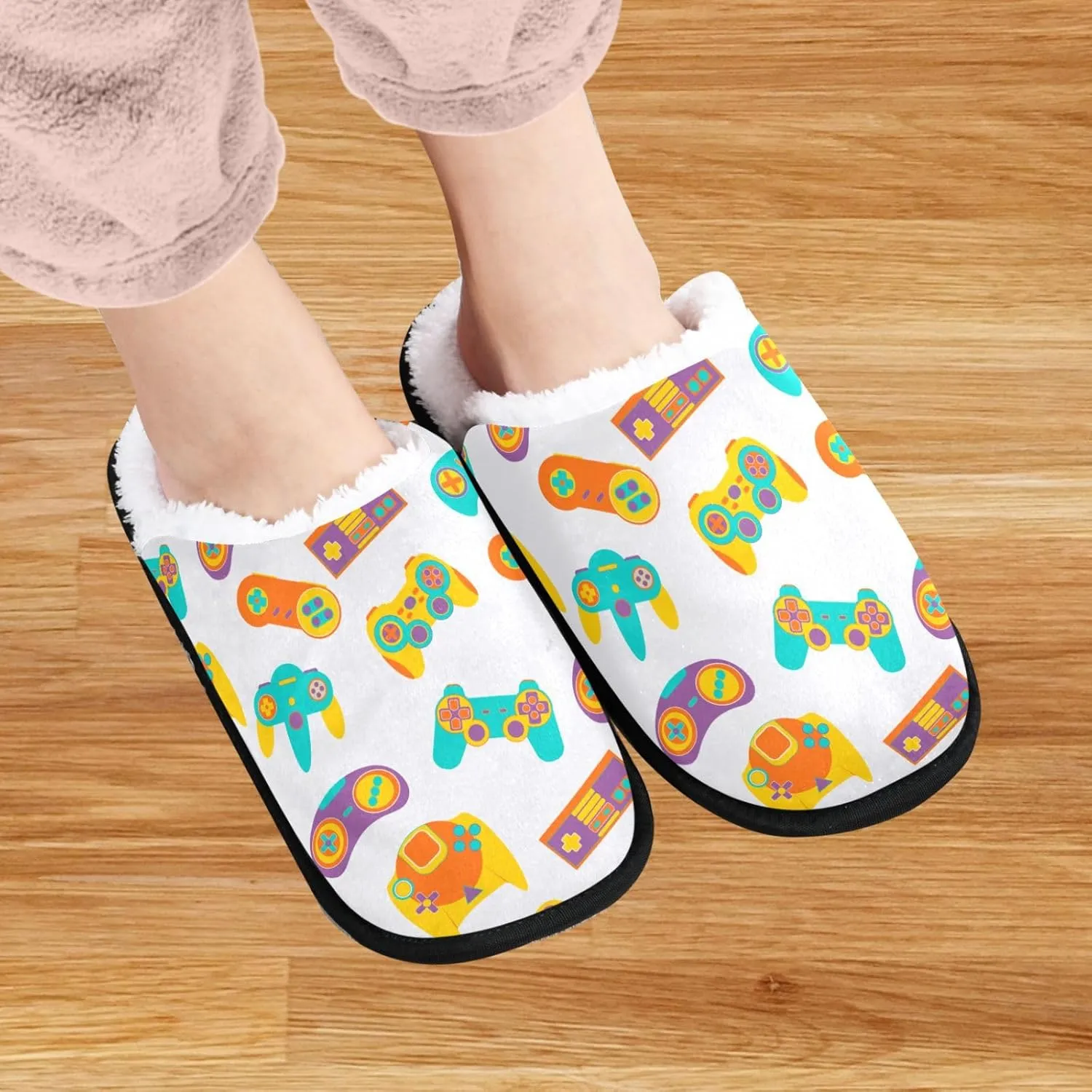 visesunny Funny Slippers for Women Men Soft Plush Warm Fuzzy Winter holiday slippers Color Gamepad Retro Cozy House Slippers Comfy Bedroom Slippers Indoor Outdoor Shoes