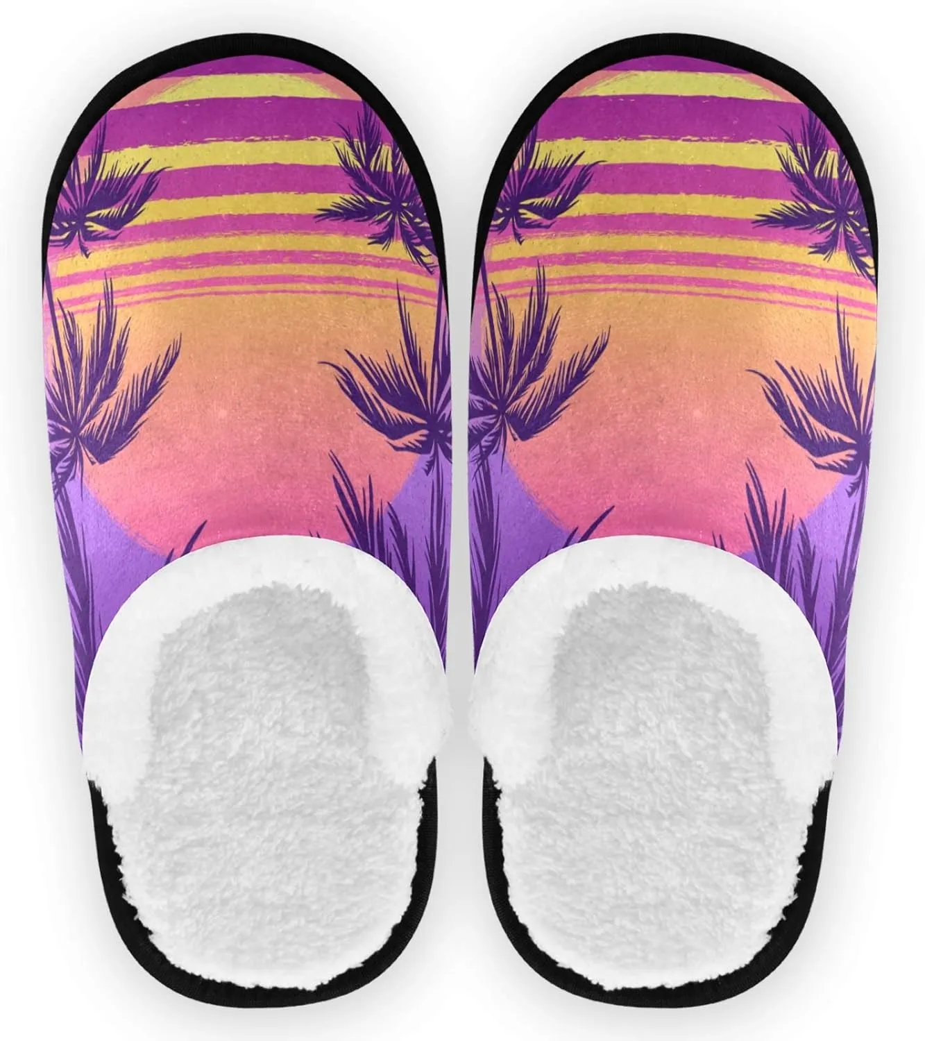 visesunny Tropical Sea Sunset Slippers for Women Mens Winter Warm Memory Foam Cotton Home Slippers Soft Plush Fleece Slip on House Slippers for Girls Indoor Outdoor Shoes