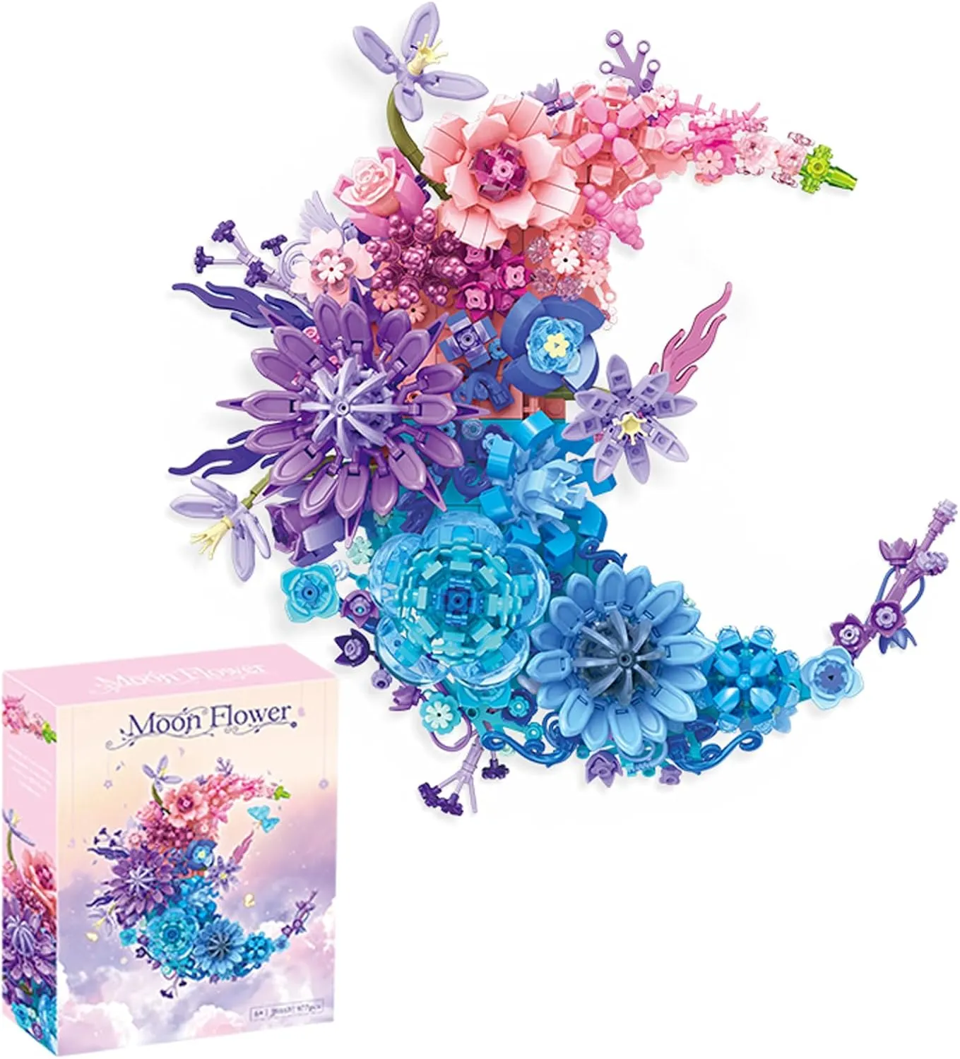 Wall Mountable Building Block Flower Set, Simulated Artificial Flowers Moon Models for Adults, Boys, Girls, Botanical Collection Crafts, Table or Wall Decor, Valentine's Day Gifts