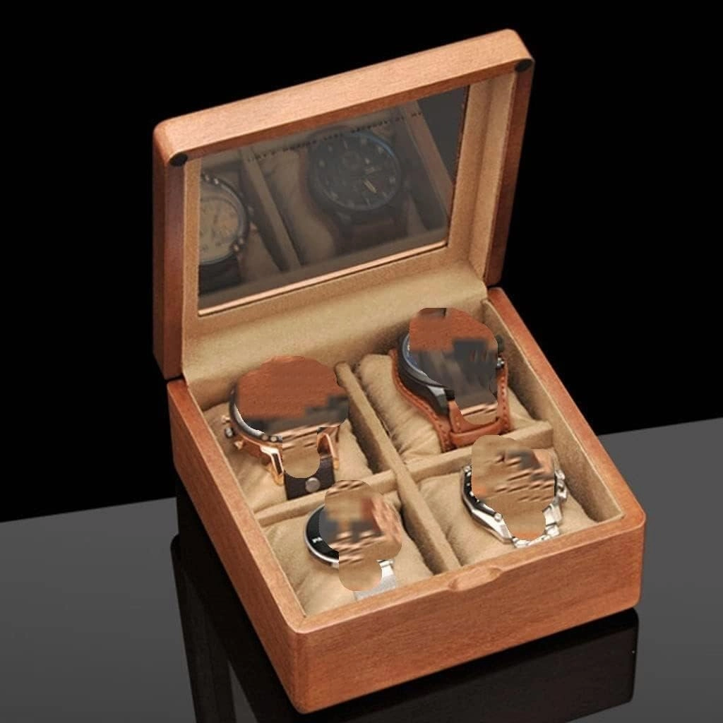 Watch Box Single For Men And Women Wooden Watch Box With Transparent Glass Top Cover, 4-digit Storage Watch Box Luxury Watch Case Display Organizer(Color:A)