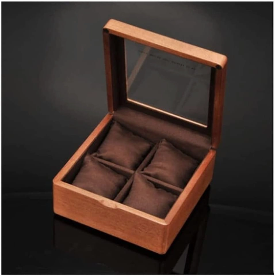 Watch Box Watch Case Watch Display Wooden Watch Box With Transparent Glass Top Cover, 4-digit Storage Watch Box Watch Organizer For Men(B)