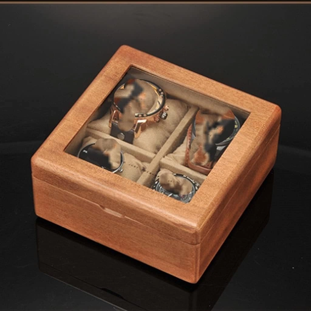 Watch Case Wooden Watch Box with Transparent Glass Top Cover, 4-Digit Storage Watch Box (Color : A, Size : 17.5 * 17.5 * 8.5cm)