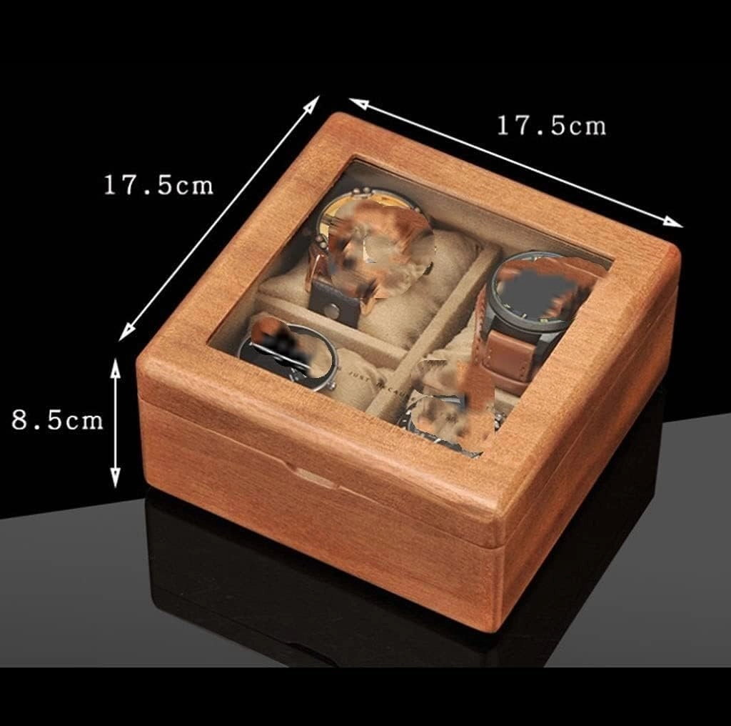 Watch Case Wooden Watch Box with Transparent Glass Top Cover, 4-Digit Storage Watch Box (Color : B, Size : 17.5 * 17.5 * 8.5cm)