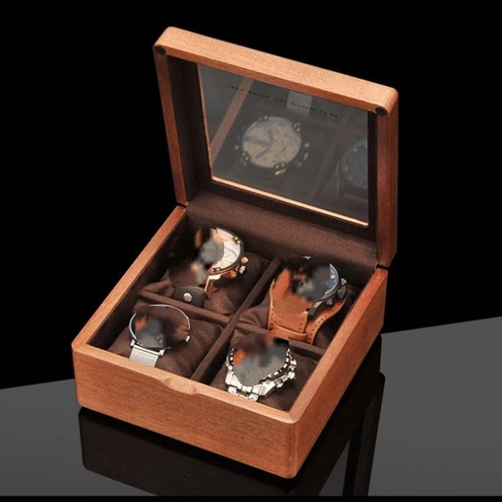 Watch Case Wooden Watch Box with Transparent Glass Top Cover, 4-Digit Storage Watch Box (Color : B, Size : 17.5 * 17.5 * 8.5cm)