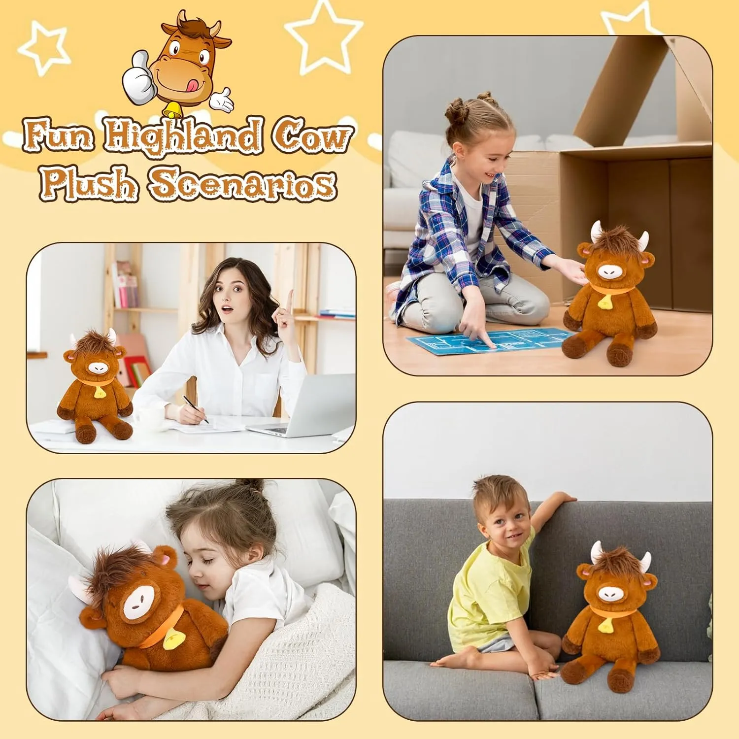 Weighted Highland Cow Plush,18in Weighted Stuffed Animals,1.63 Lbs Large Cute & Soft Highland Cow Weighted Plush Pillow Toy Gifts for Kids,Boys and Girl