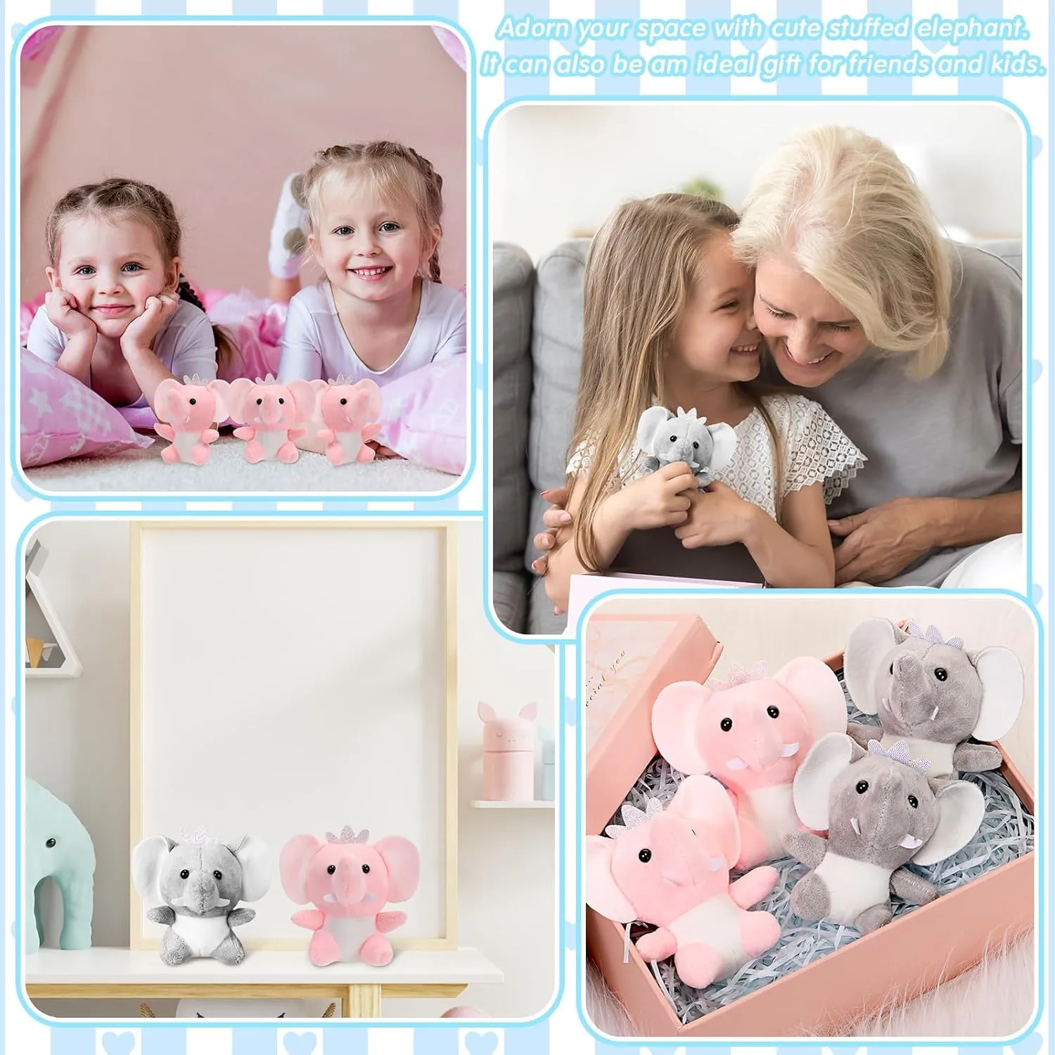 Wettarn 24 Pcs Mini Elephant Stuffed Animals Small Cute Plush Toys for Birthday Party Baby Shower Favors Classroom Gifts, 3.1 Inch(Elephant,Gray, Pink)