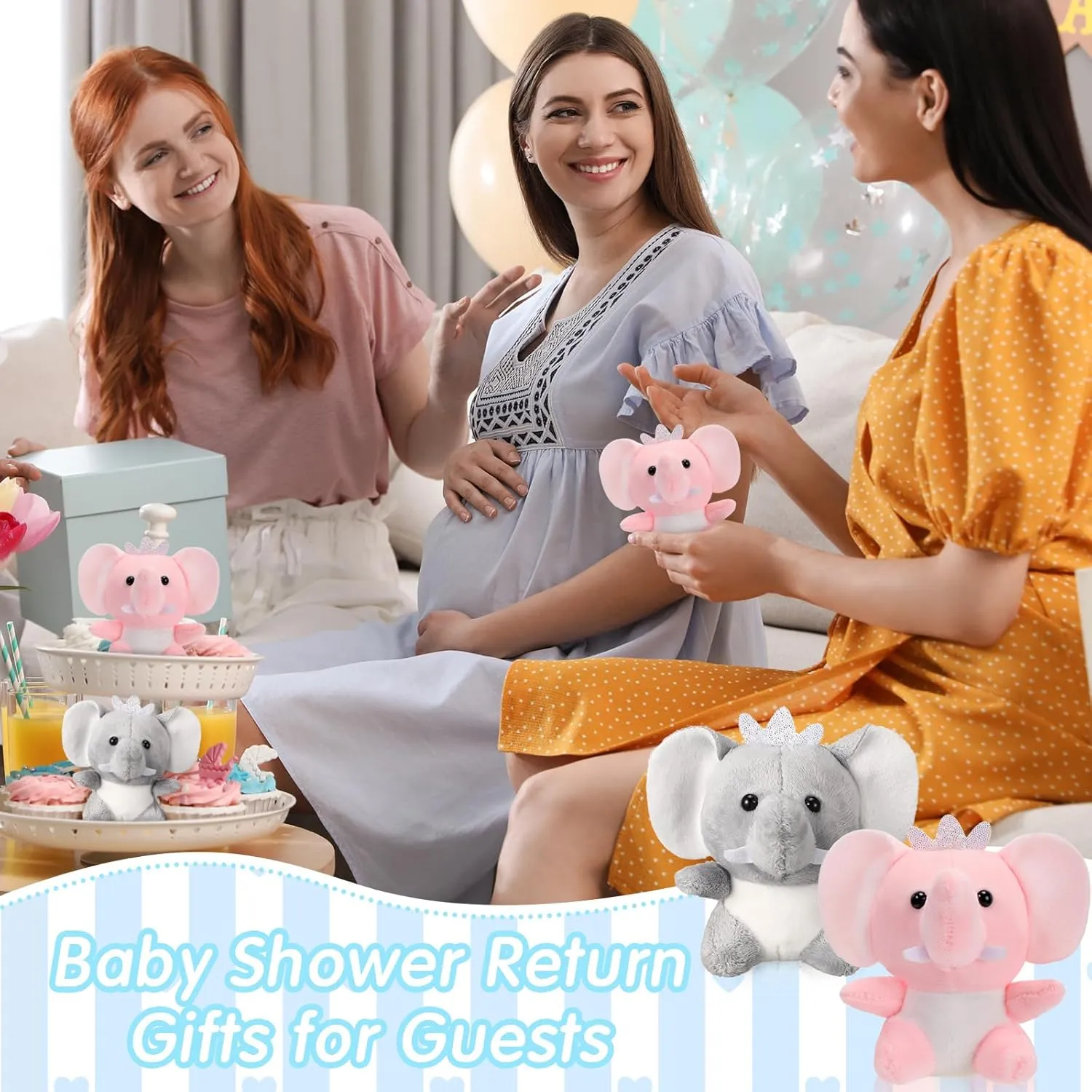 Wettarn 24 Pcs Mini Elephant Stuffed Animals Small Cute Plush Toys for Birthday Party Baby Shower Favors Classroom Gifts, 3.1 Inch(Elephant,Gray, Pink)