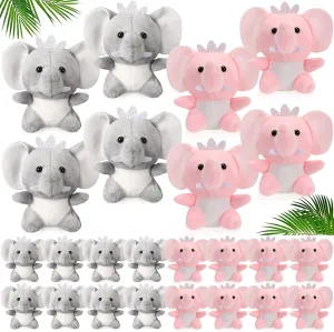 Wettarn 24 Pcs Mini Elephant Stuffed Animals Small Cute Plush Toys for Birthday Party Baby Shower Favors Classroom Gifts, 3.1 Inch(Elephant,Gray, Pink)
